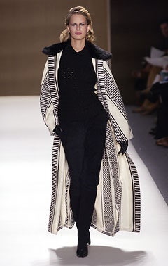 striped maxi open-front coat