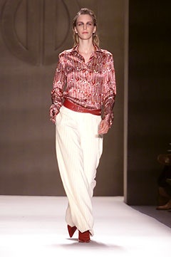 pink printed satin blouse