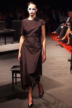 brown asymmetric draped midi dress