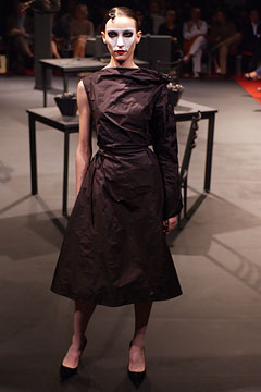 brown asymmetric midi dress