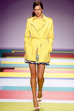 yellow belted trench coat
