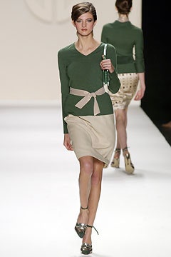 green knit long-sleeve v-neck belted knotted sweater