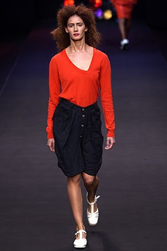red long-sleeve v-neck top