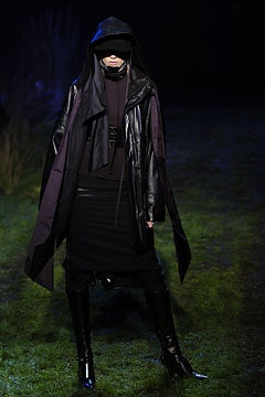 black hooded leather coat