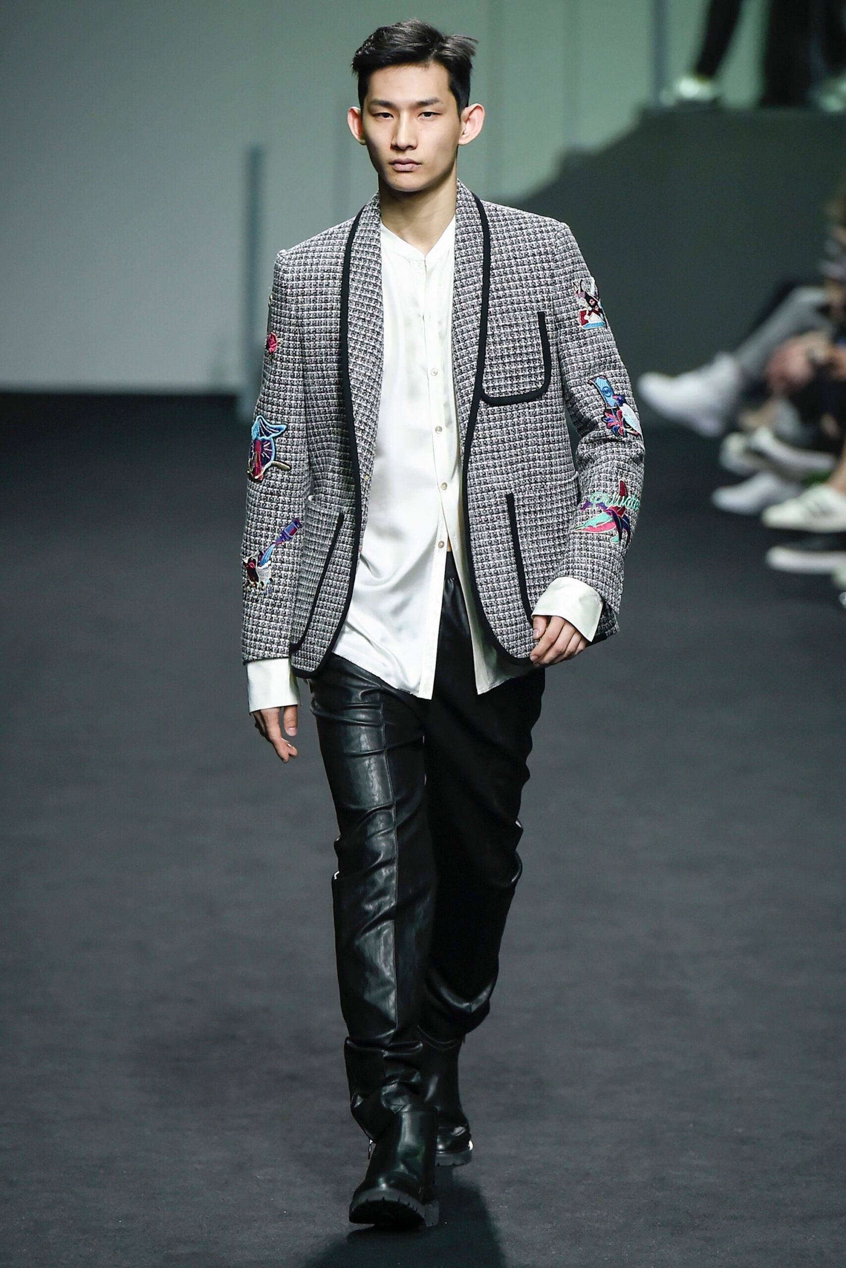 embroidered checked tweed jacket