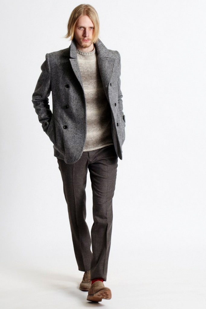 gray double-breasted wool jacket