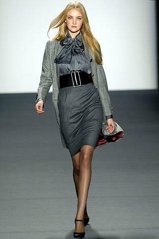 gray belted high-neck dress