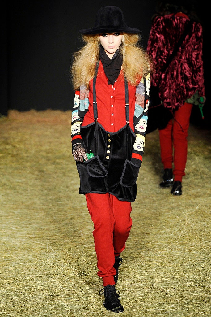red shirt with black velvet vest