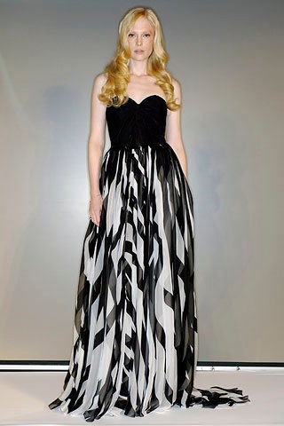 strapless black and white gown
