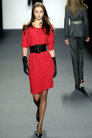 red belted midi dress