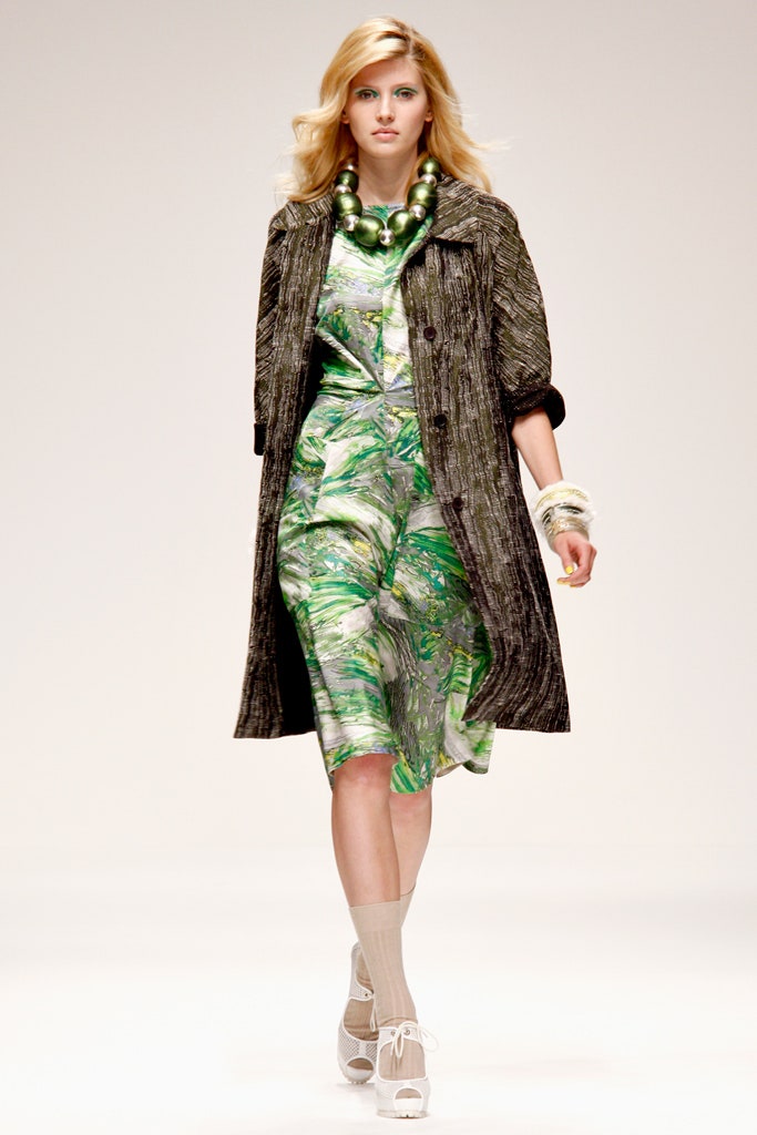 green printed satin dress