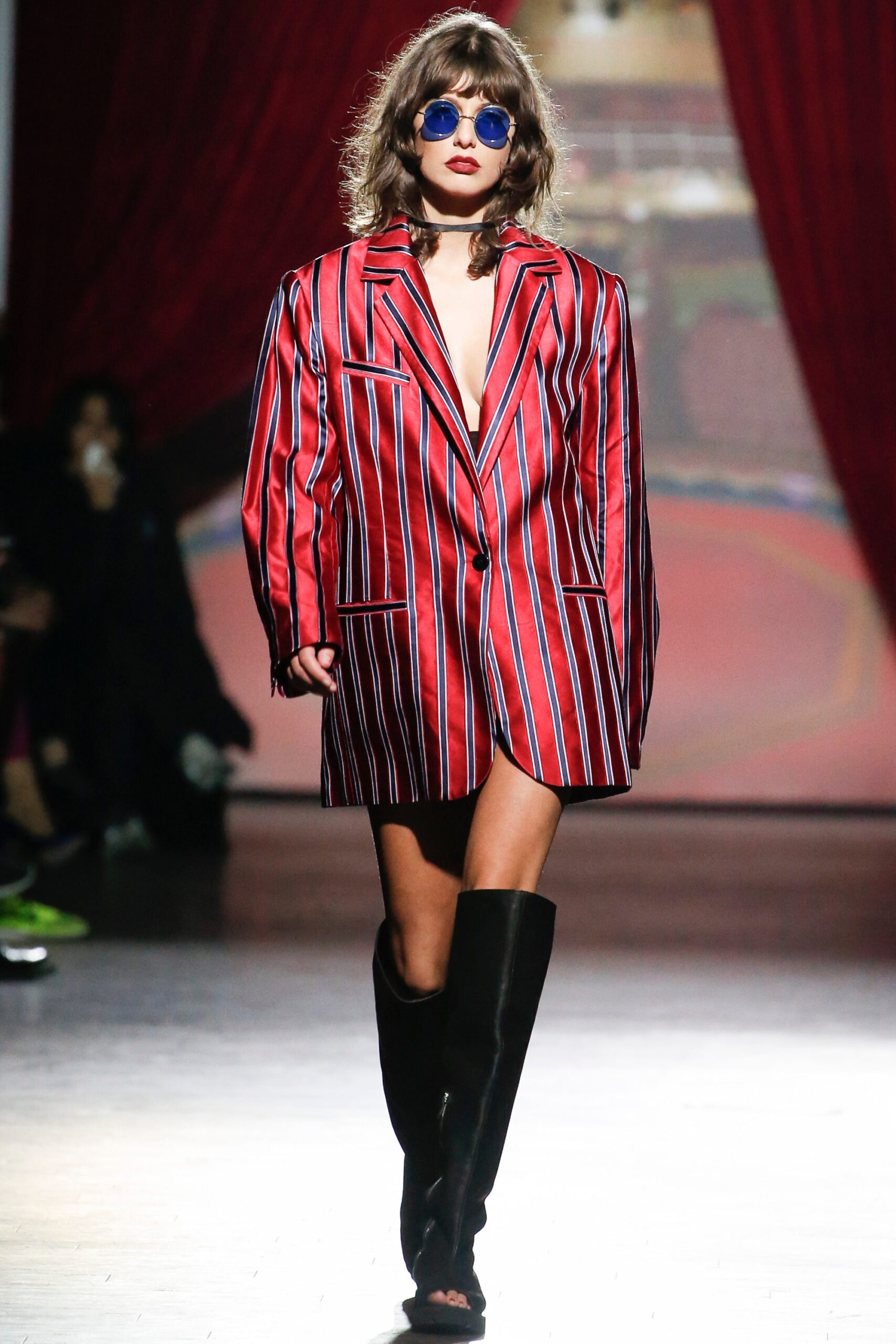 red striped satin oversized blazer