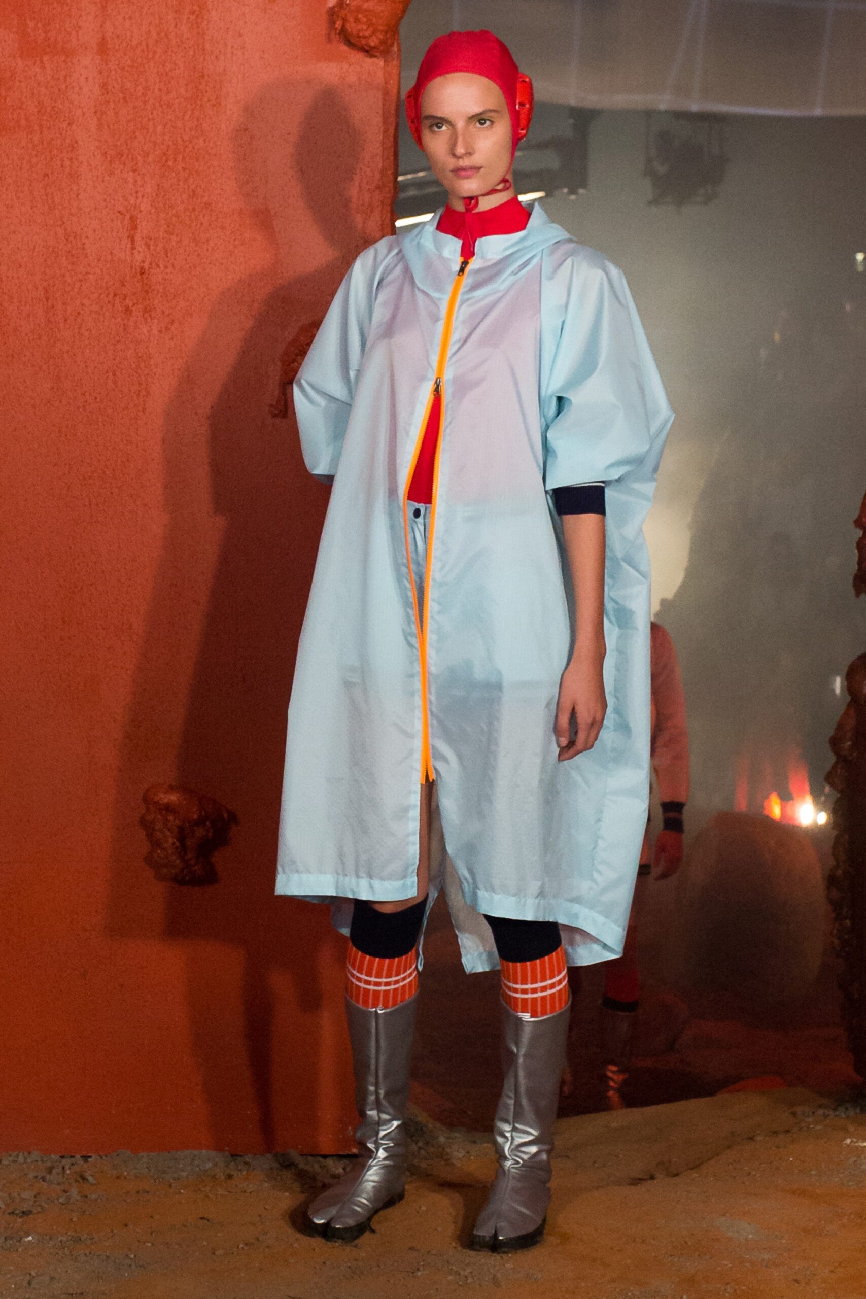 orange knit striped knee-high socks