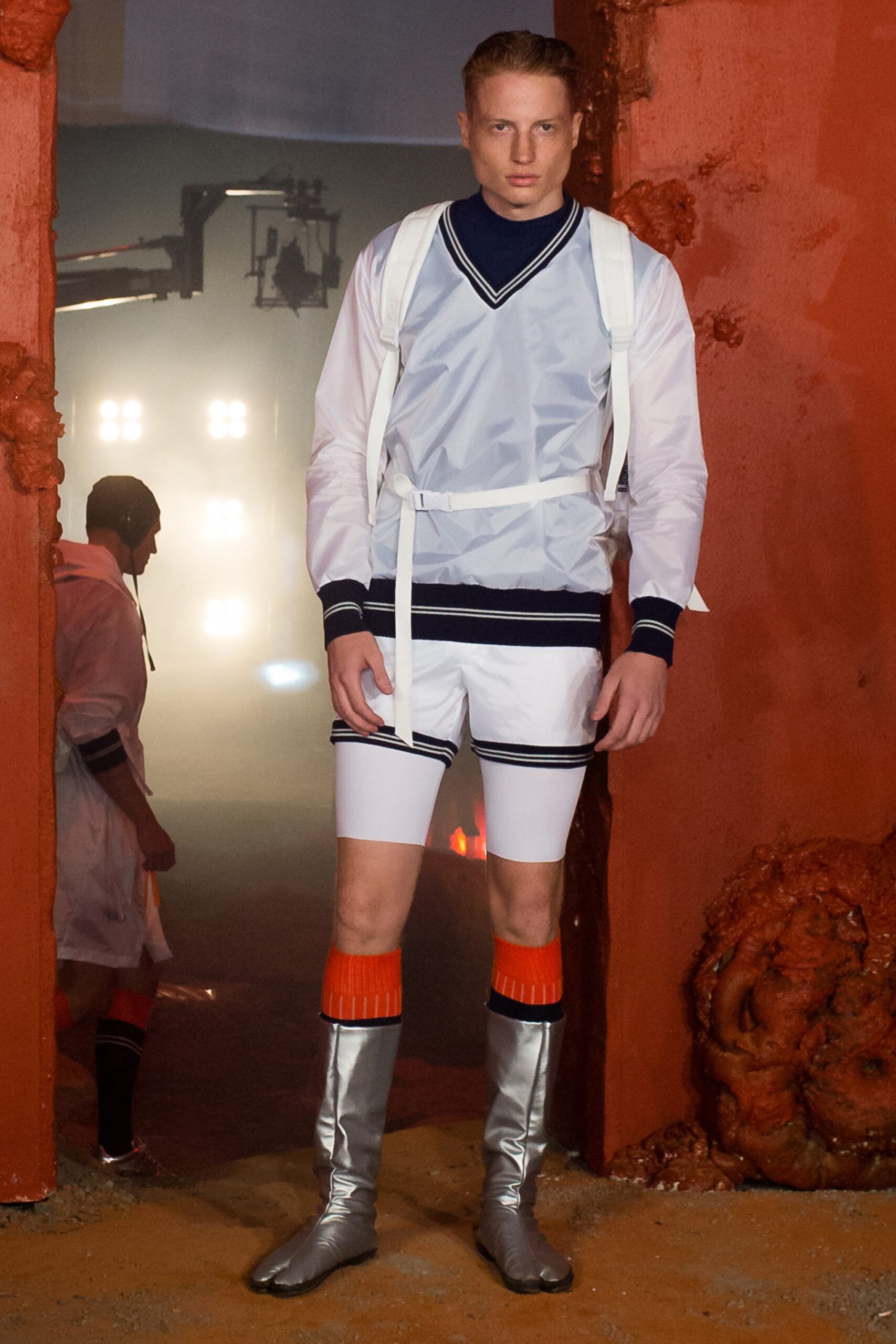 orange knit striped knee-high textured socks