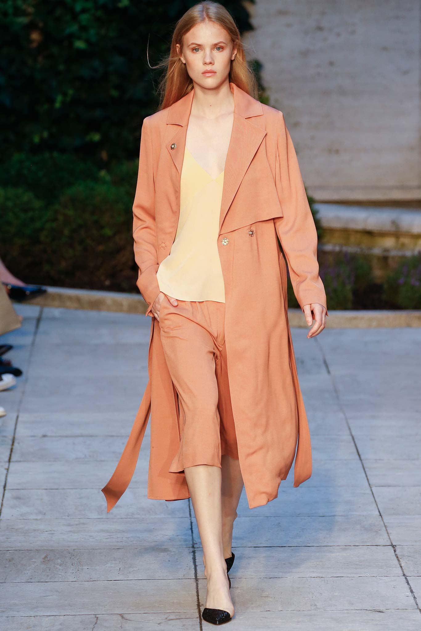 peach belted trench coat