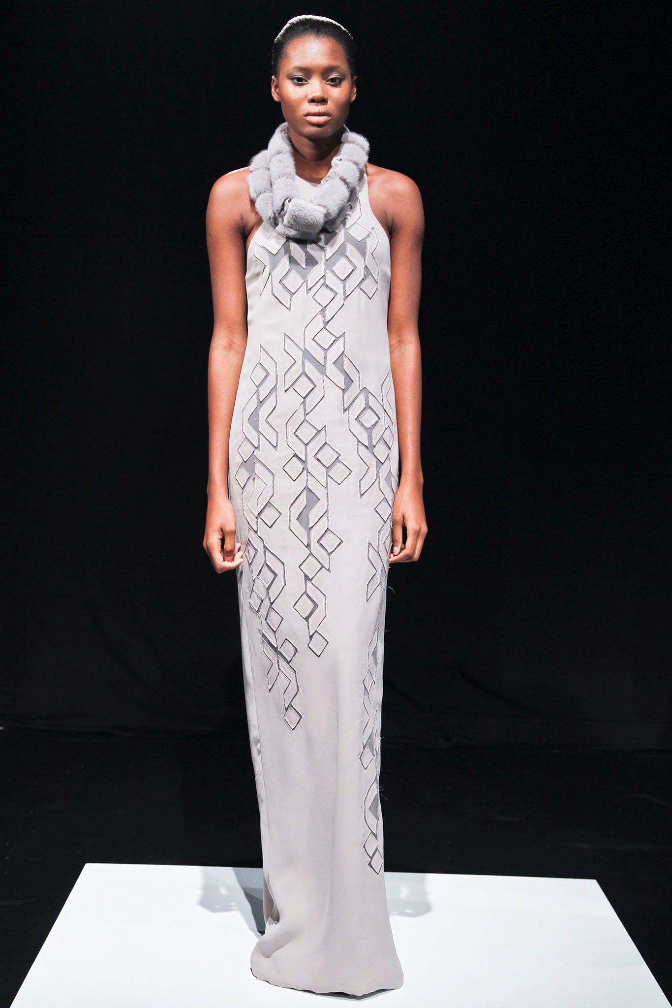 gray embellished sleeveless gown