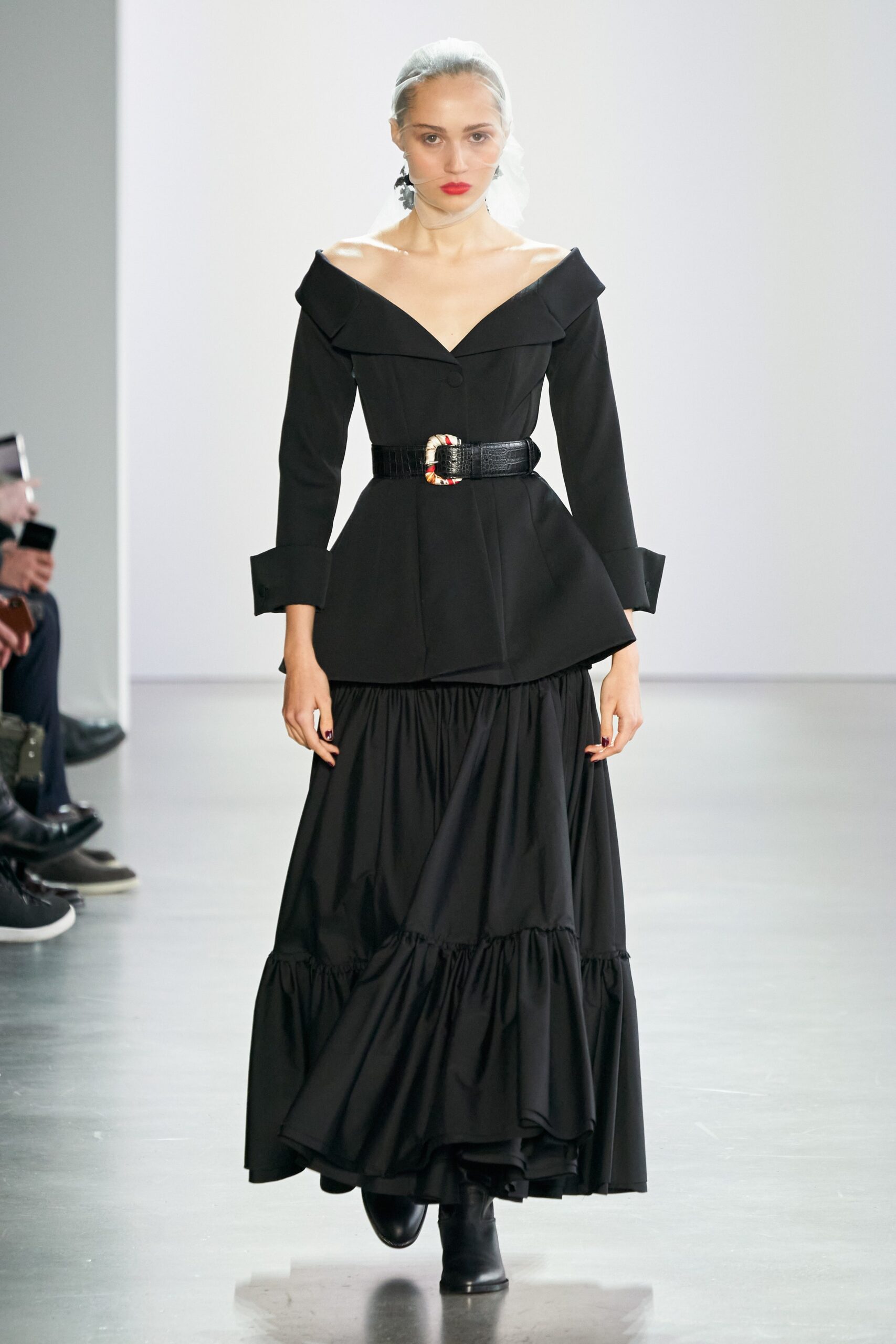 black off-shoulder structured jacket