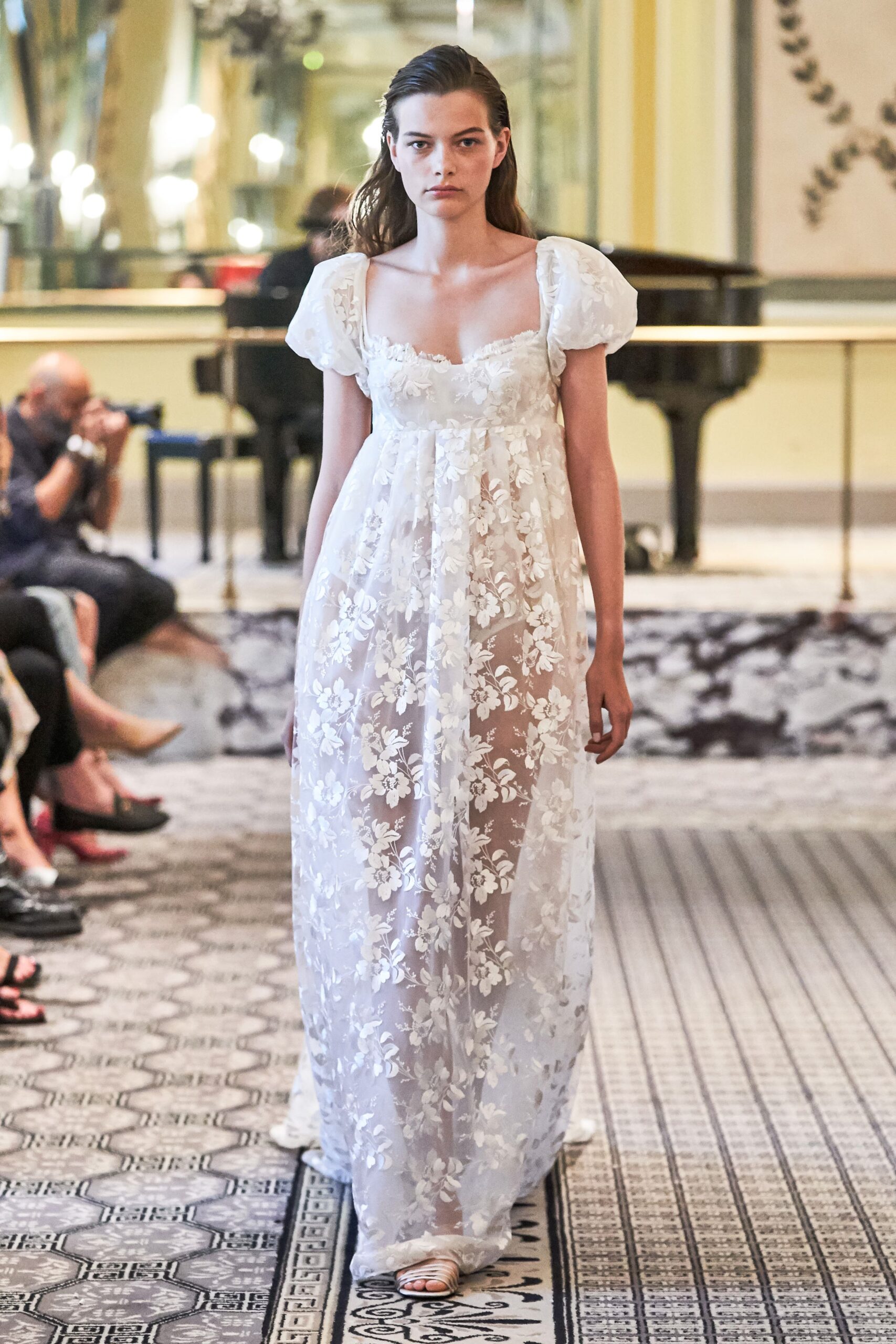 sheer floral white organza gown