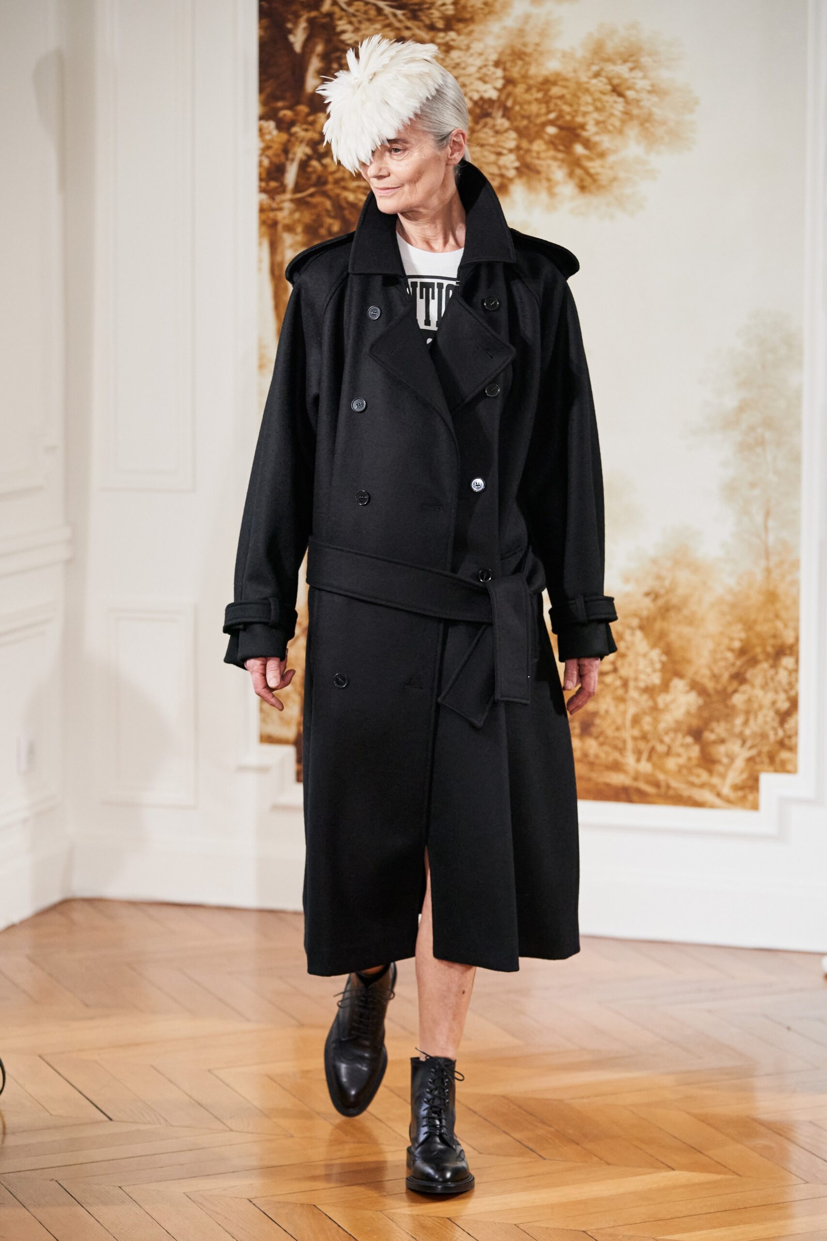 black double-breasted belted trench