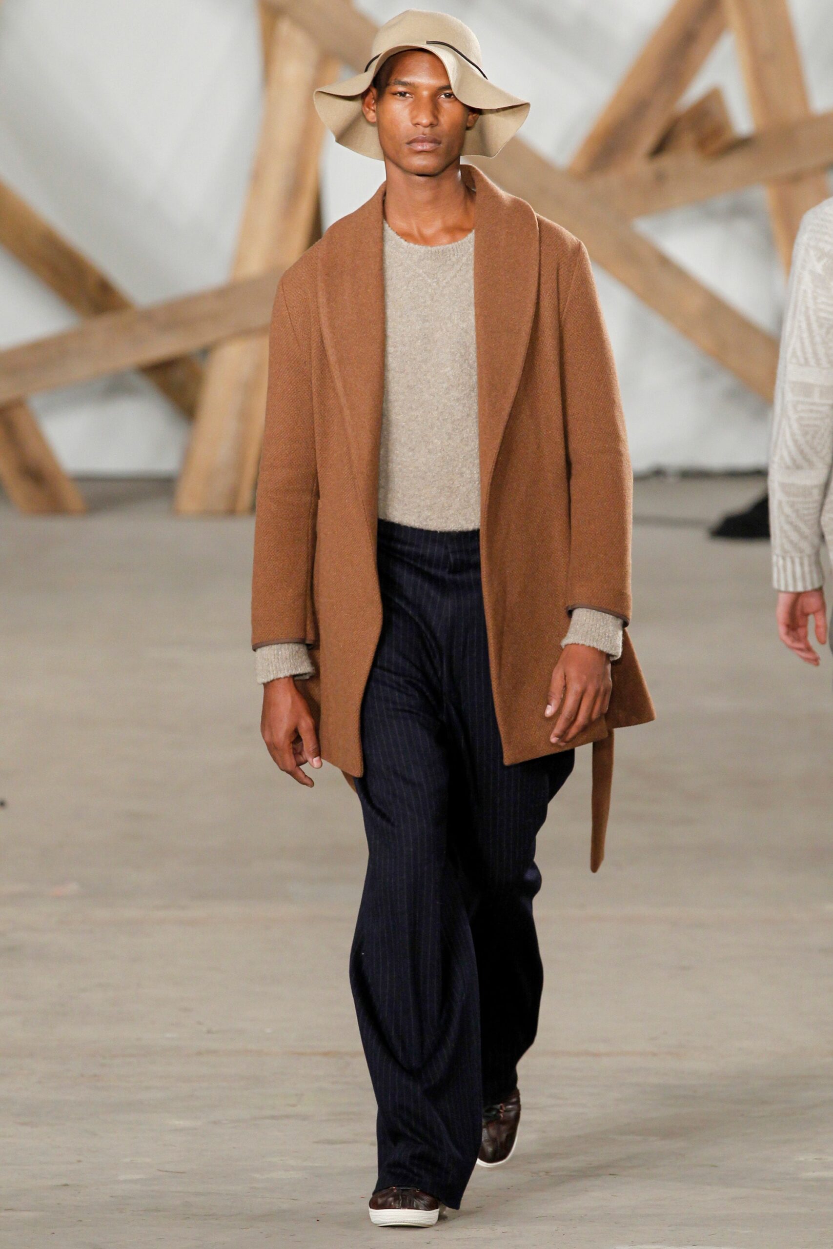 brown belted open-front coat