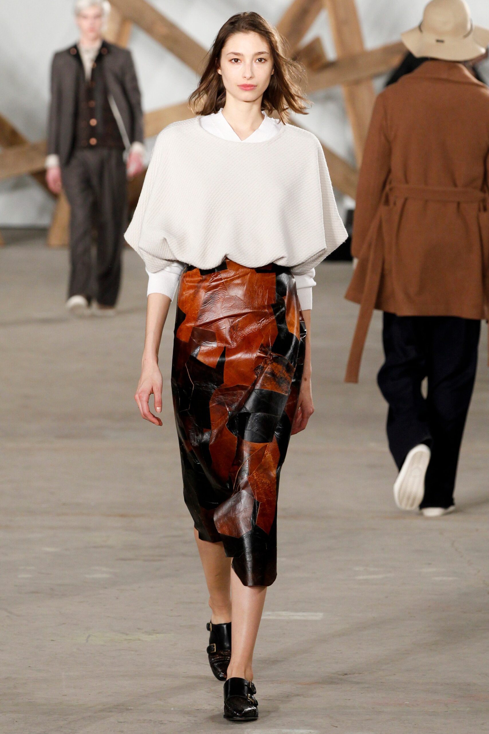 patchwork leather pencil skirt
