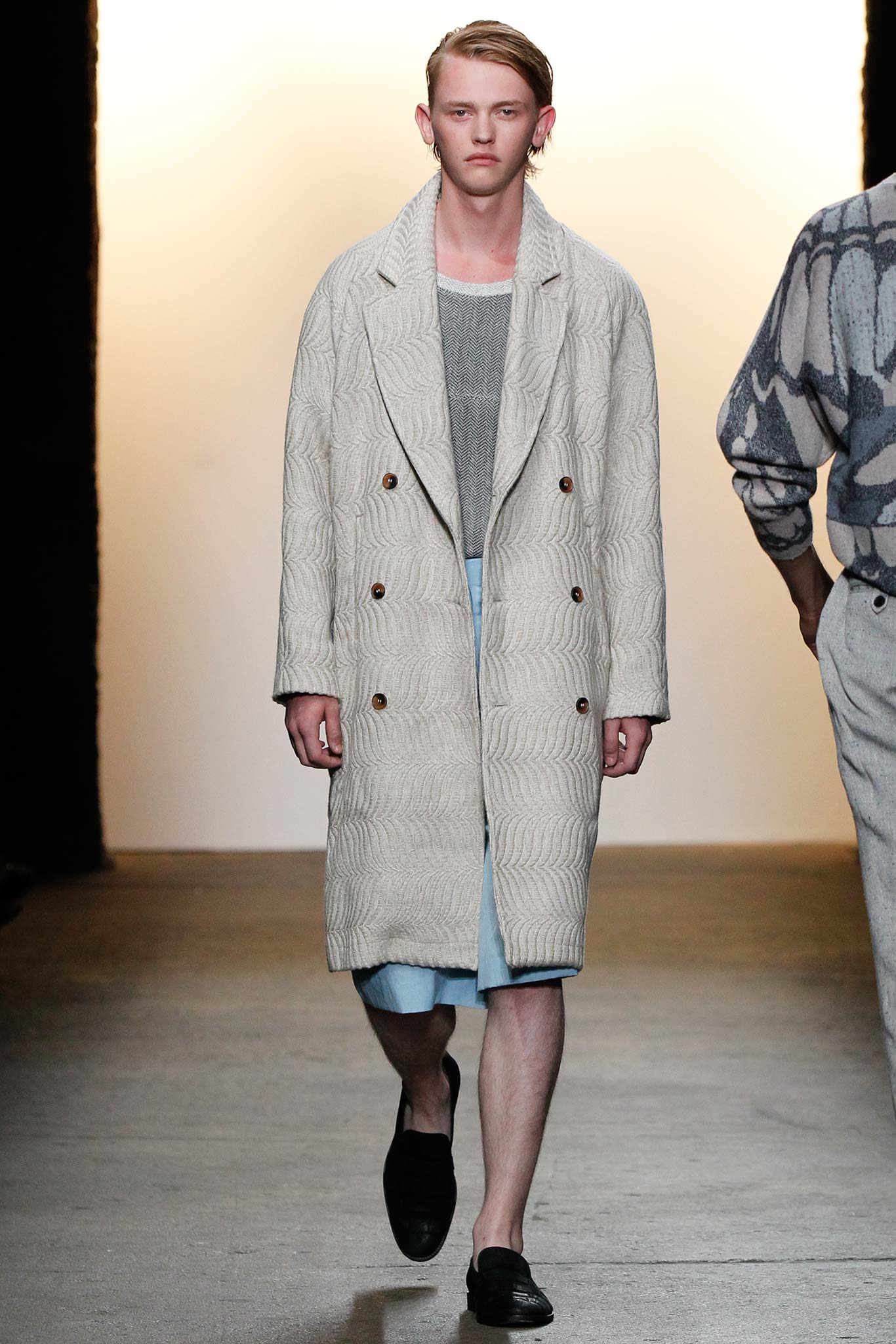ivory textured double-breasted knit coat