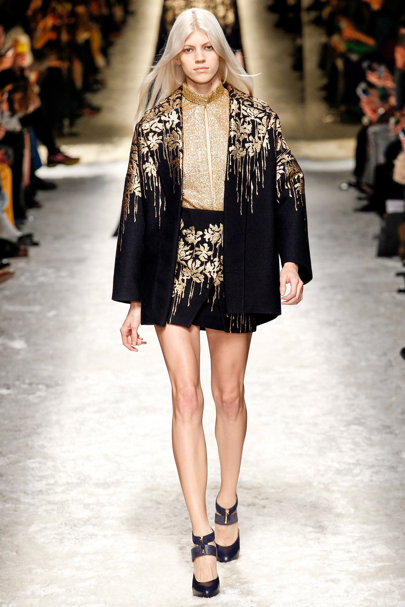 black brocade open-front long-sleeve relaxed floral embroidered jacket