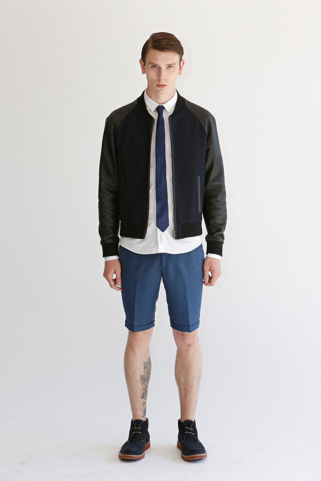 black and blue bomber jacket