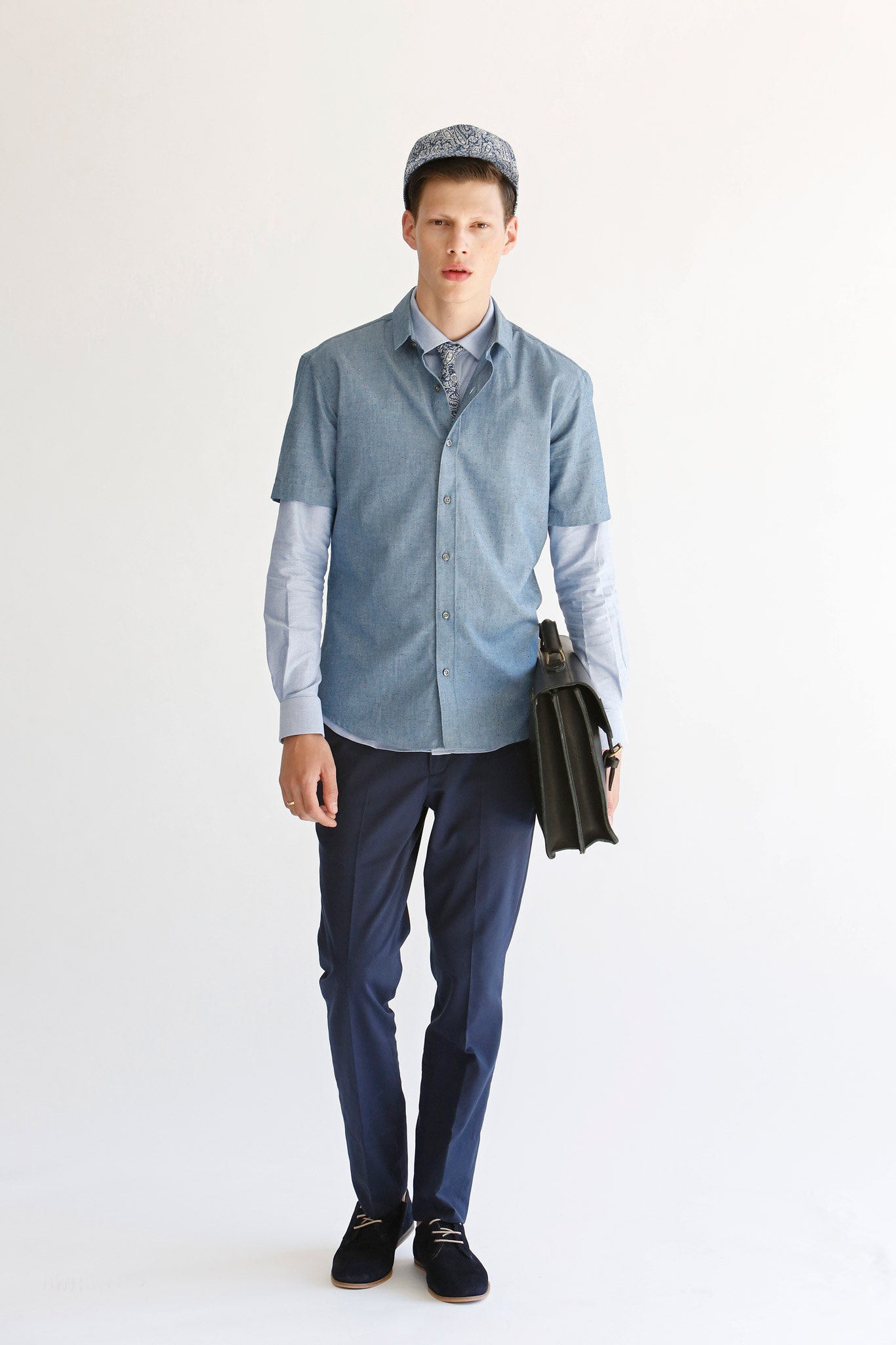 light blue short-sleeve shirt