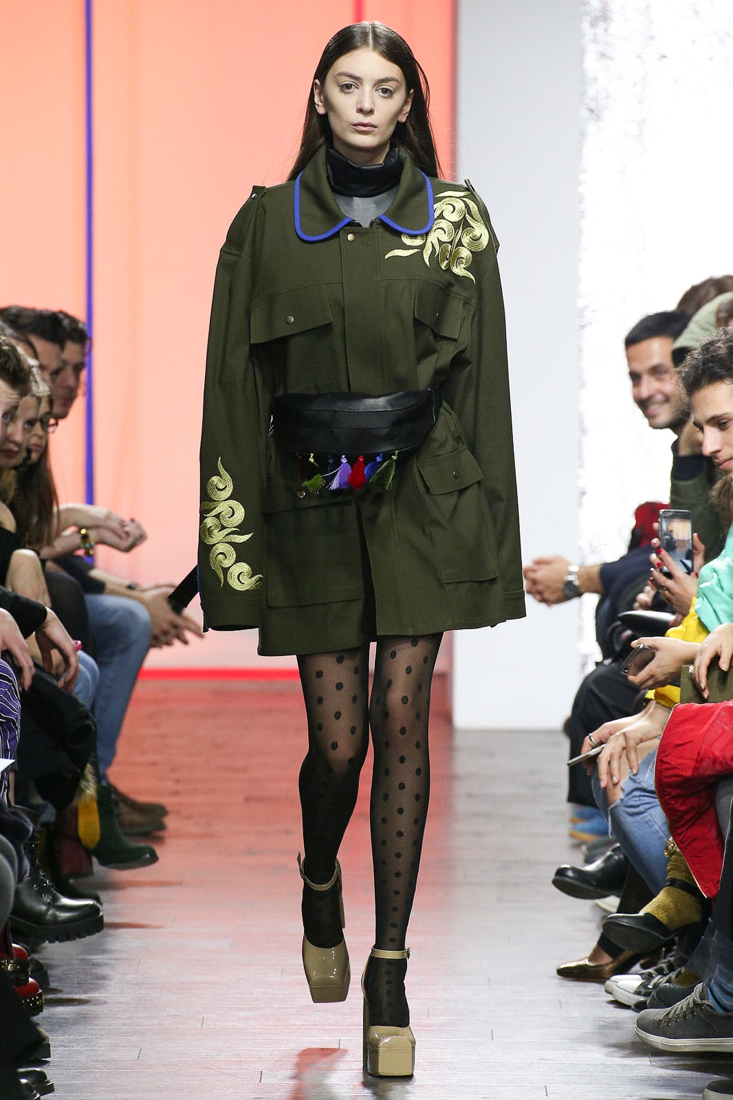 oversized embroidered green utility jacket