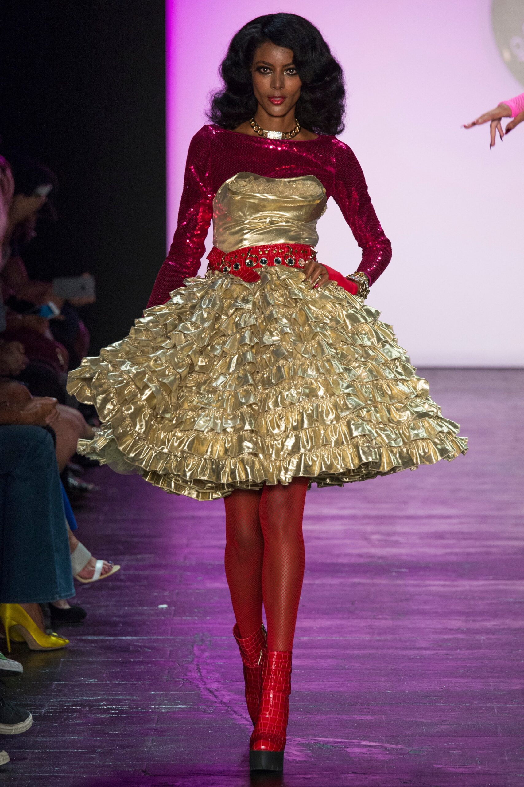 gold ruffled mini dress