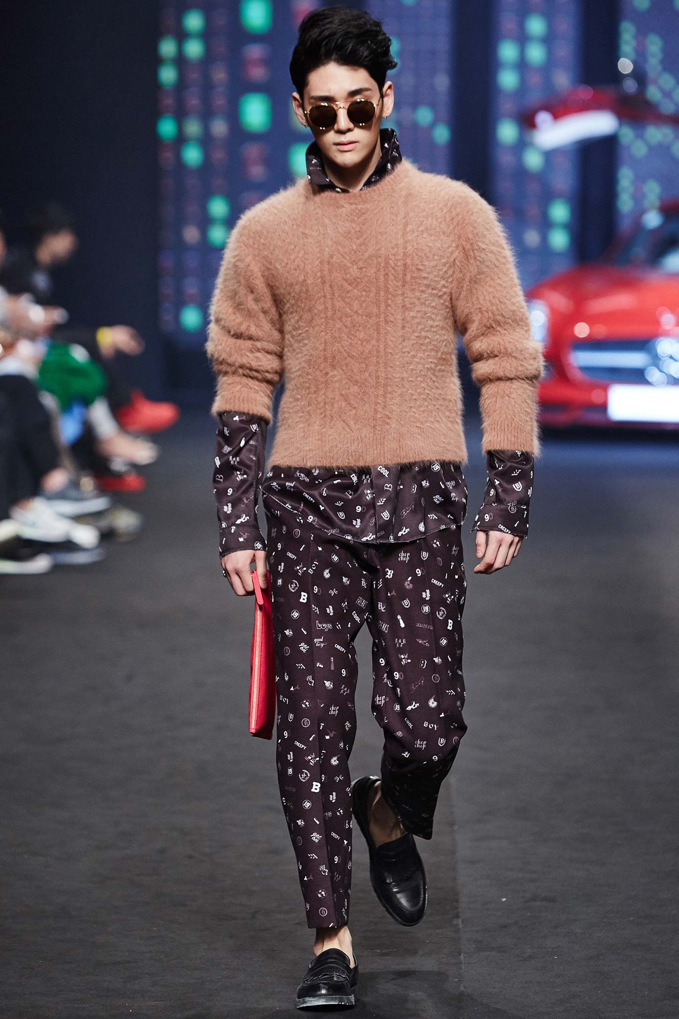 pink fuzzy knit sweater
