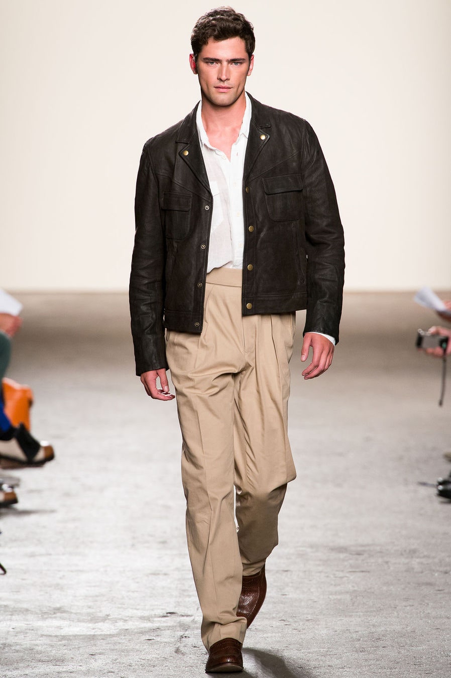 brown leather collared jacket
