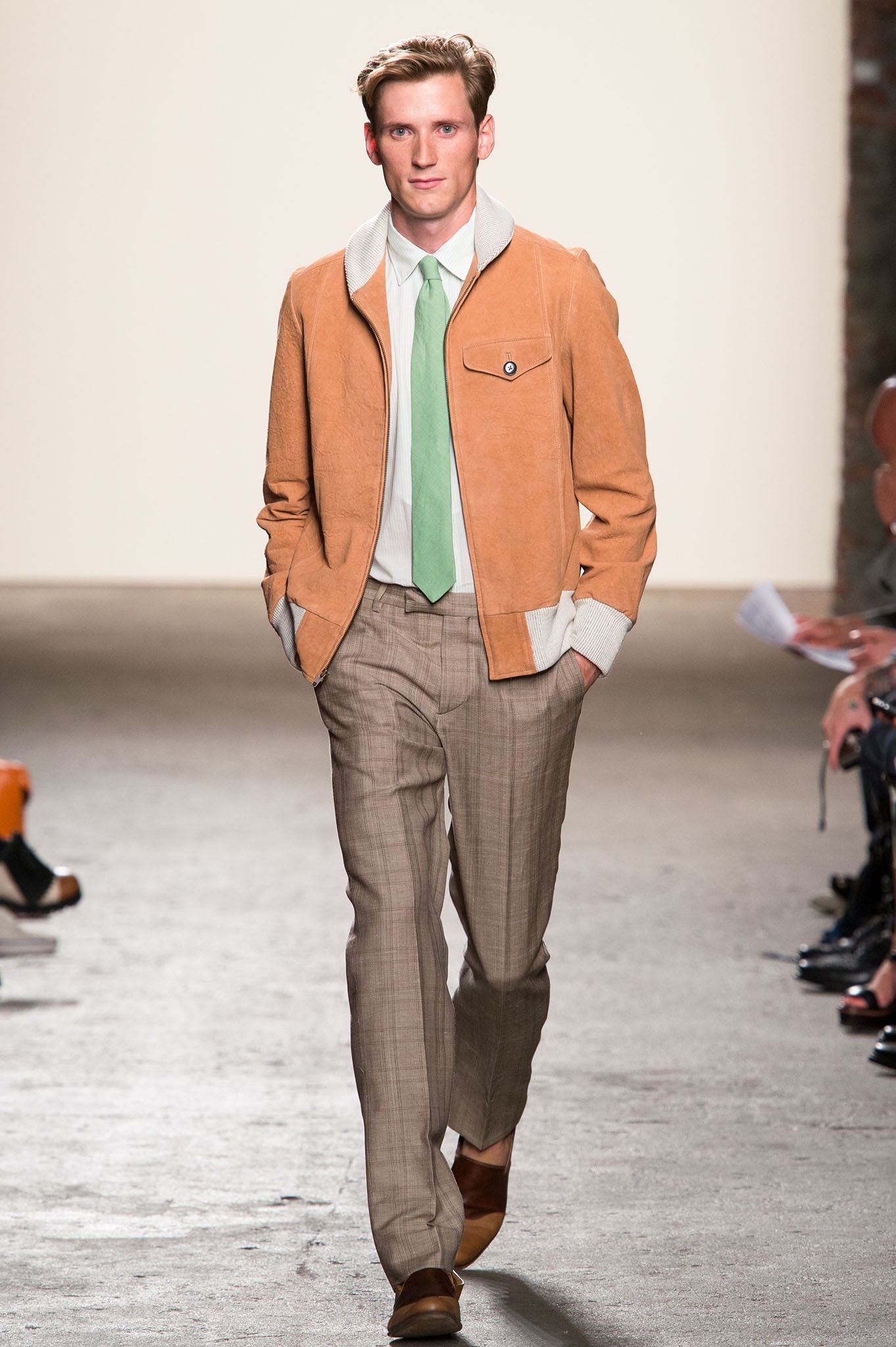 orange suede zip-front jacket