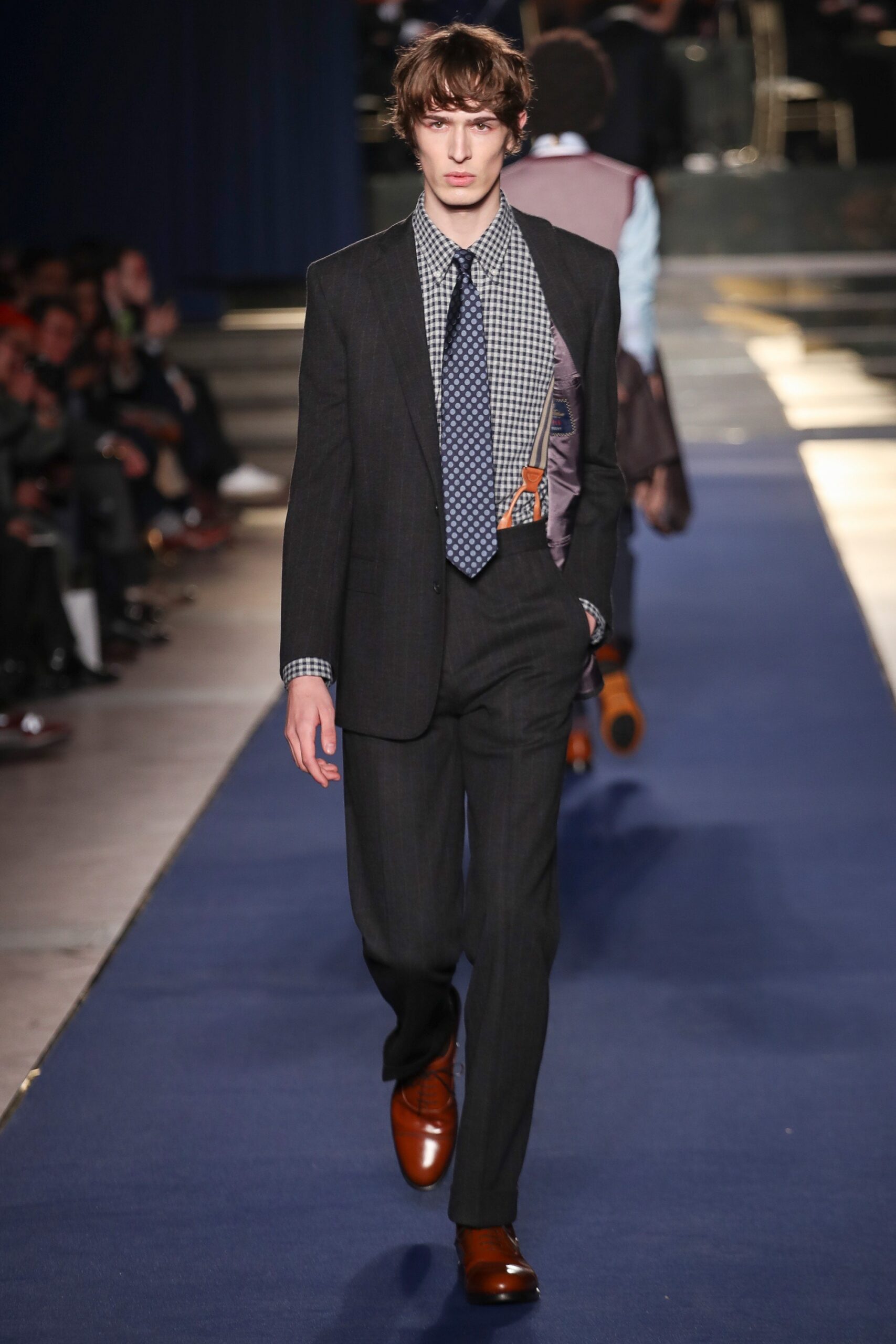 checked dress shirt with polka-dot tie