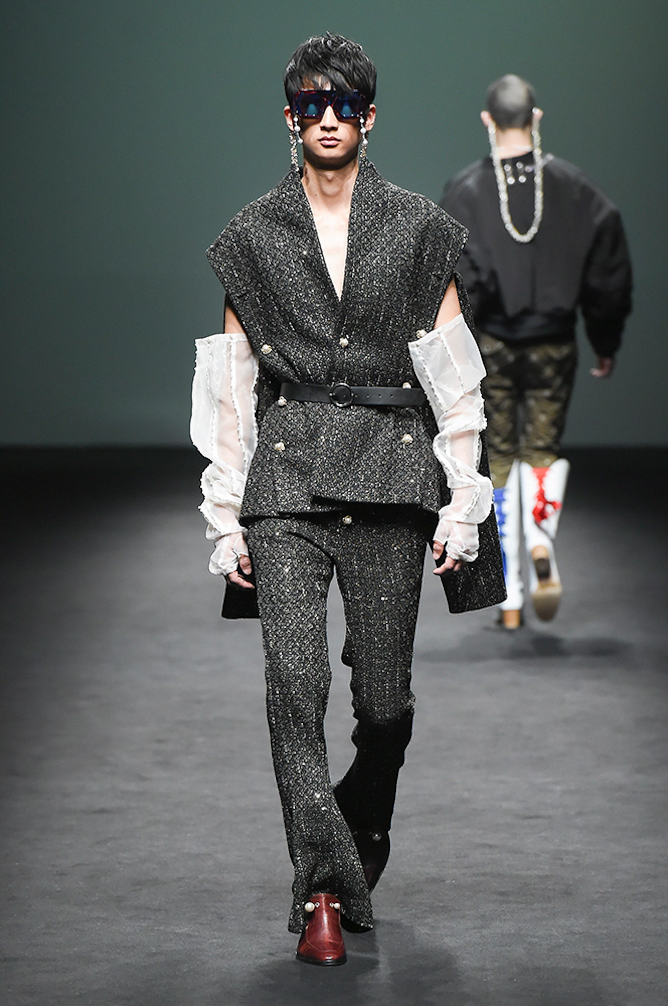 gray metallic belted vest
