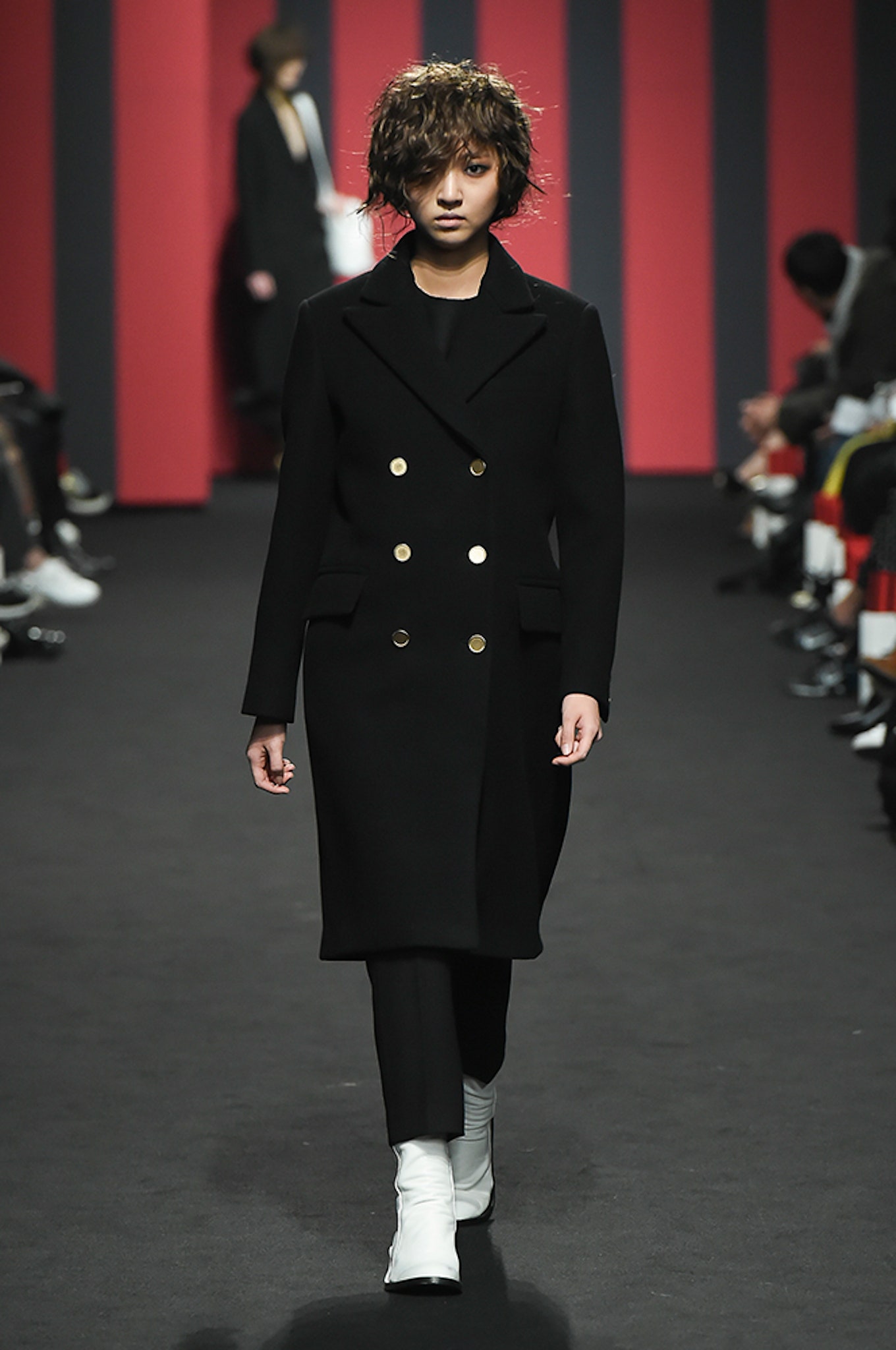 black double-breasted tailored coat
