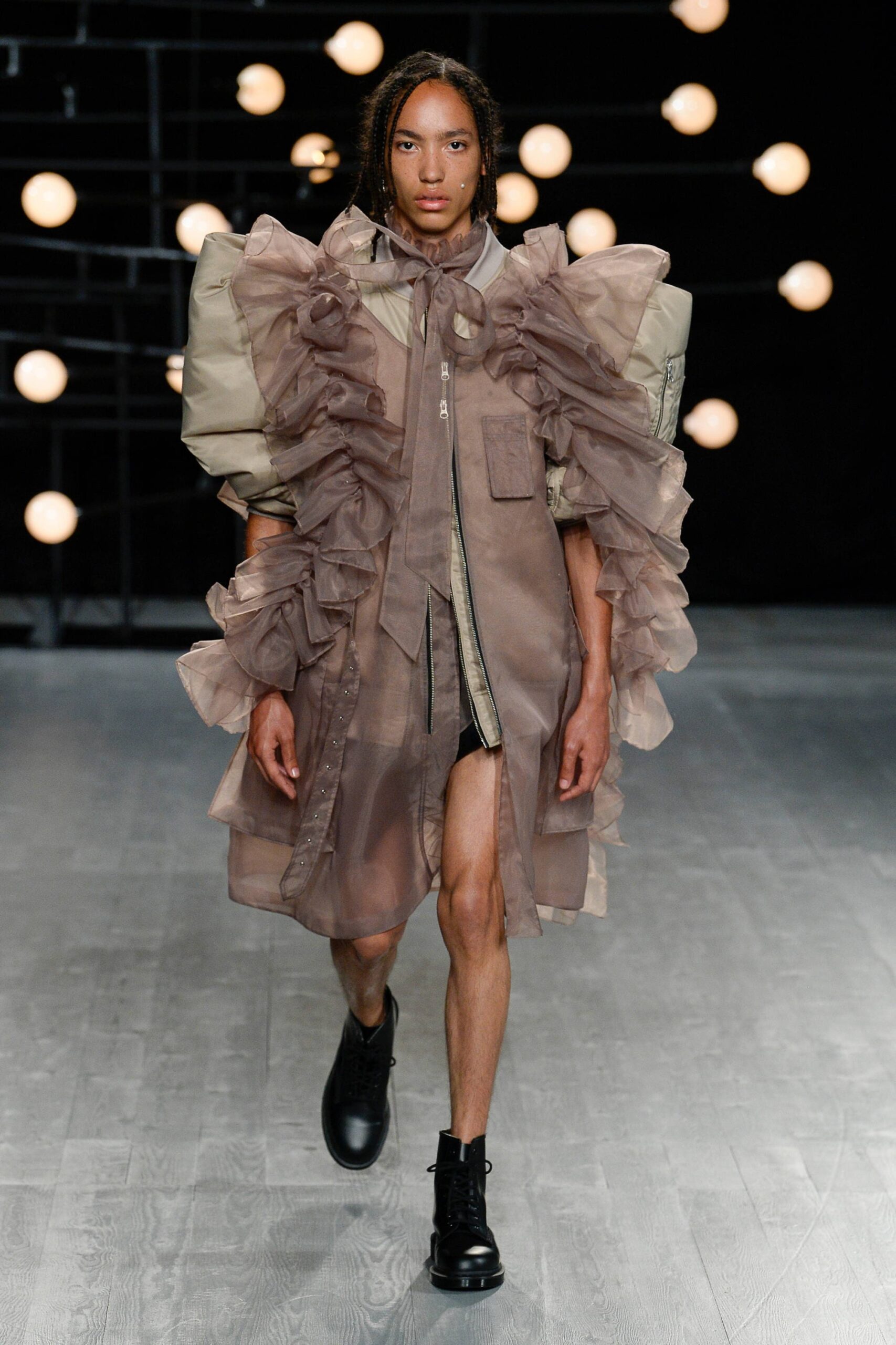 ruffled sheer organza mini dress