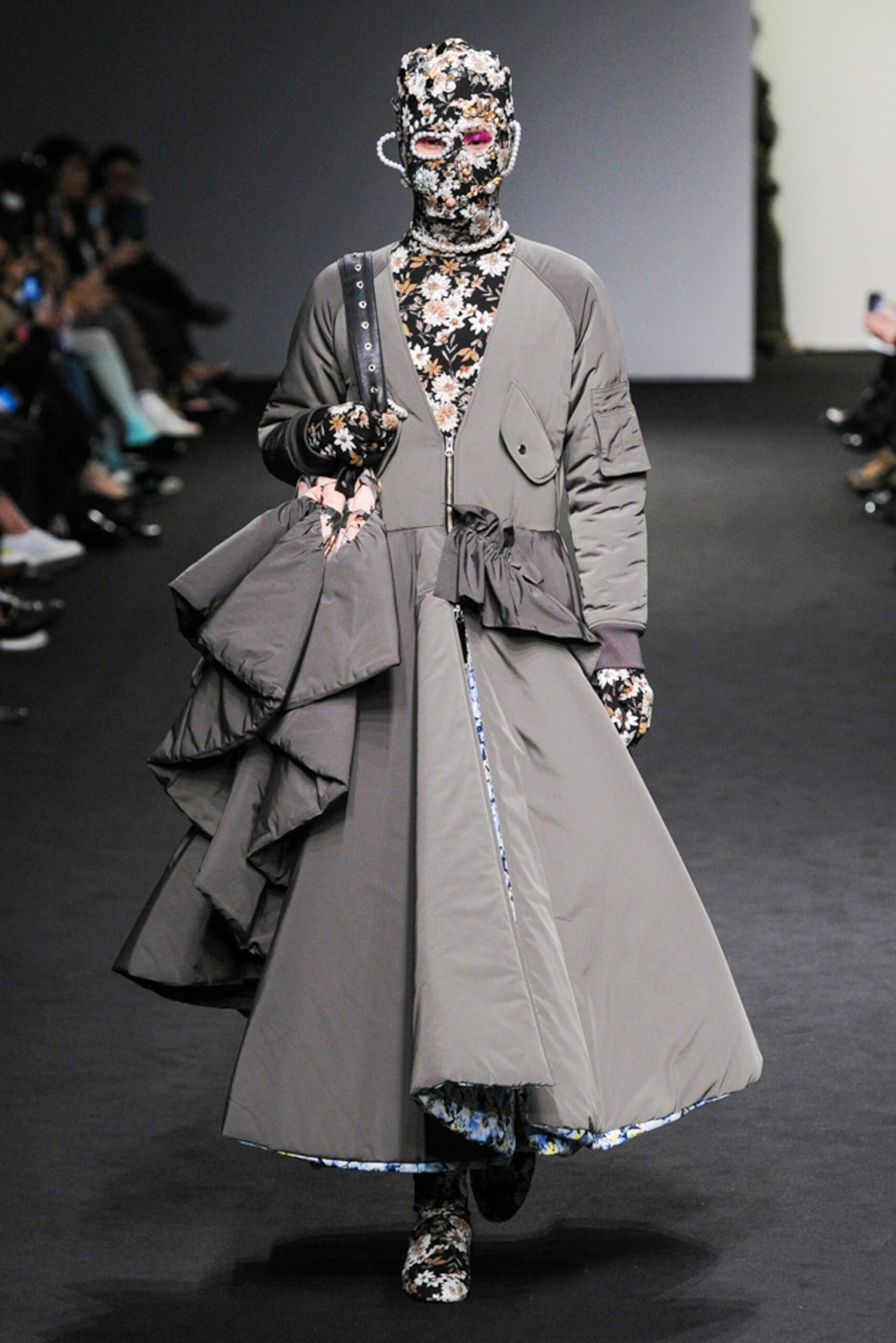 gray padded maxi coat
