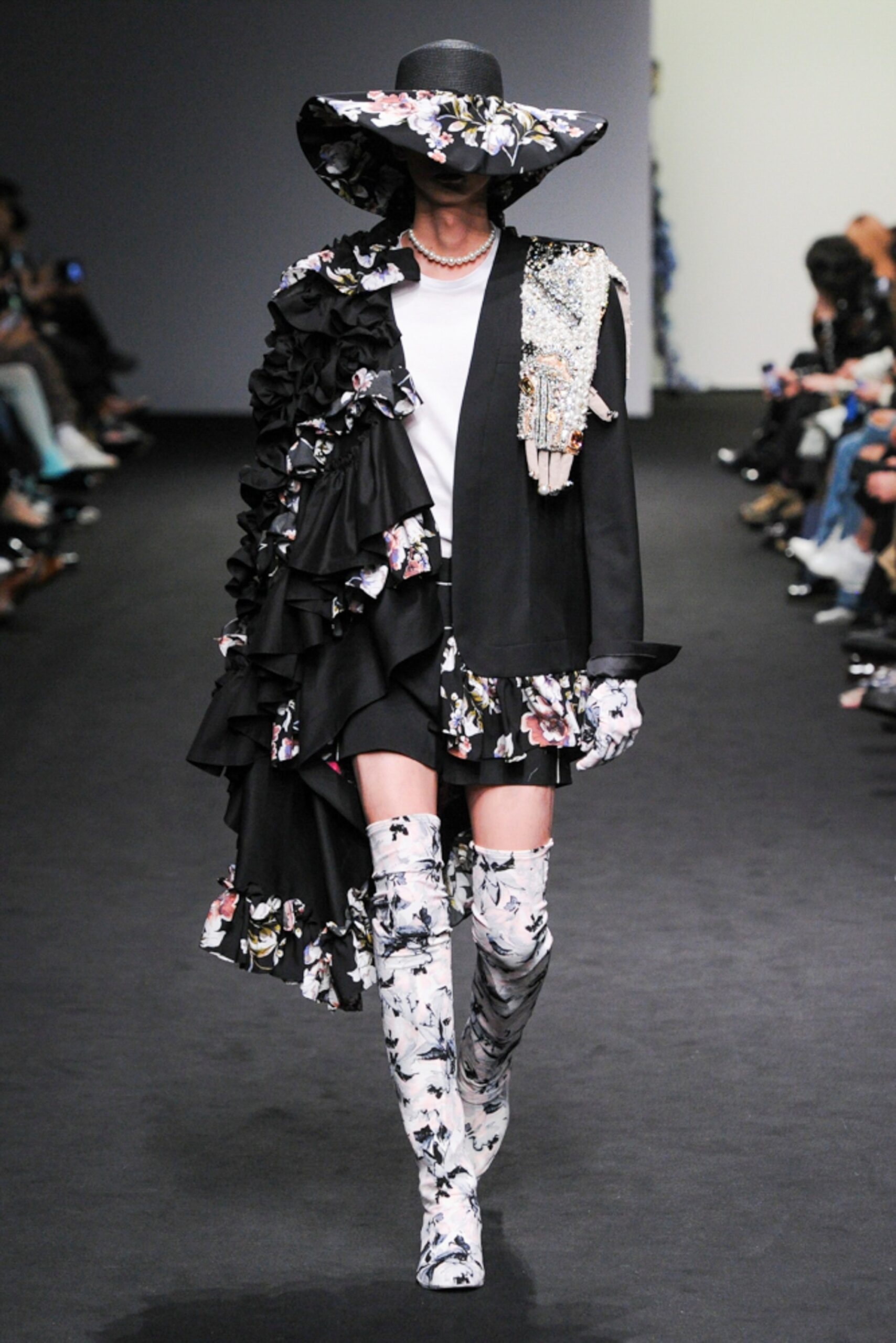 black floral ruffled jacket