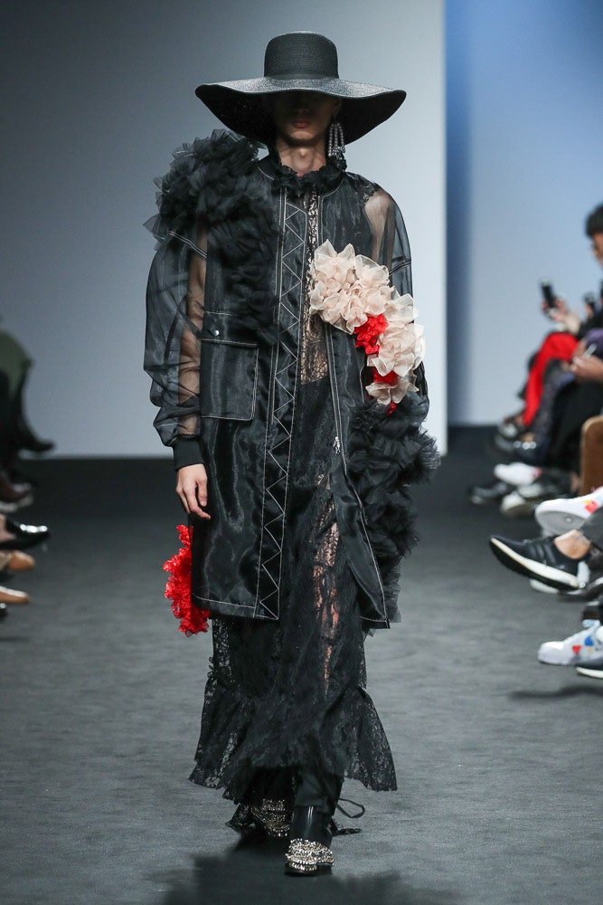 black sheer ruffled organza coat