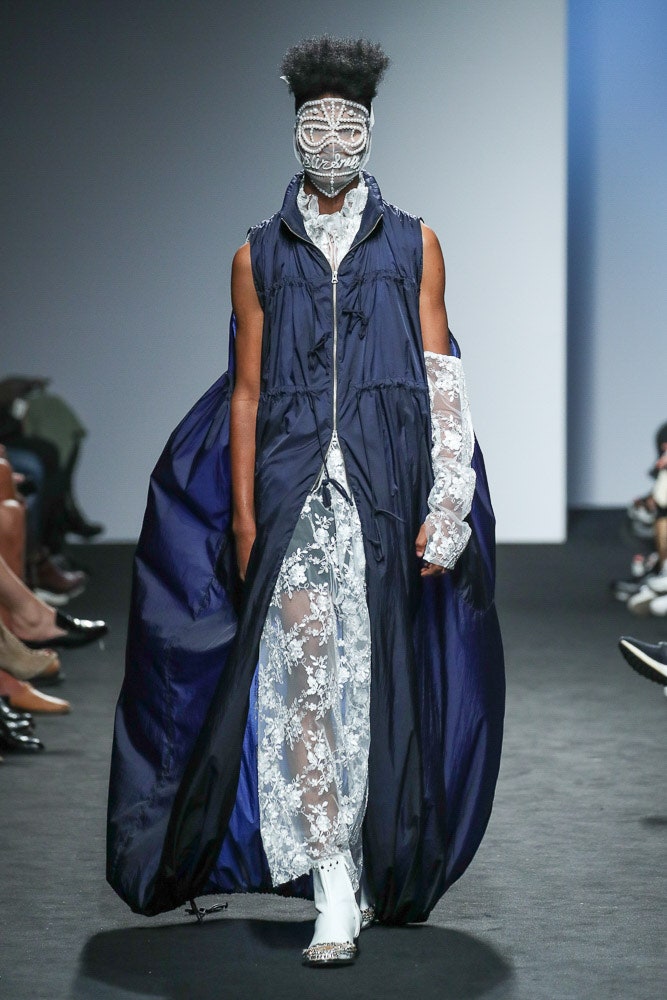blue sleeveless drawstring vest