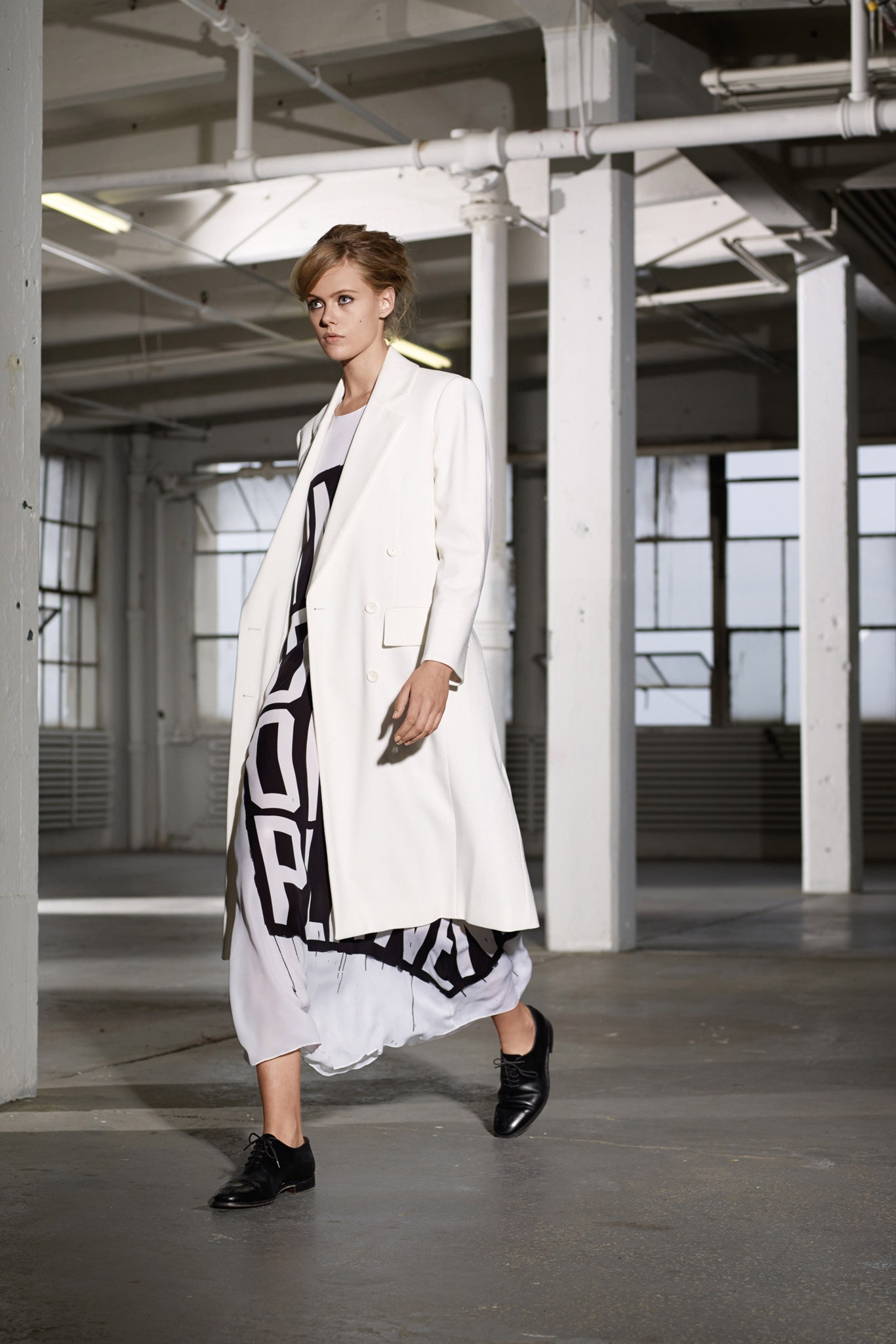 white double-breasted long coat