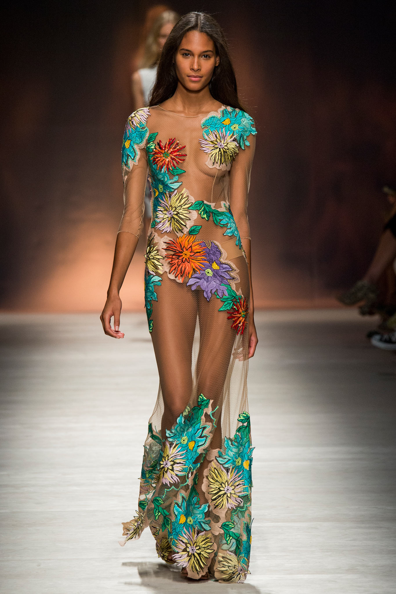 sheer floral embroidered mesh gown