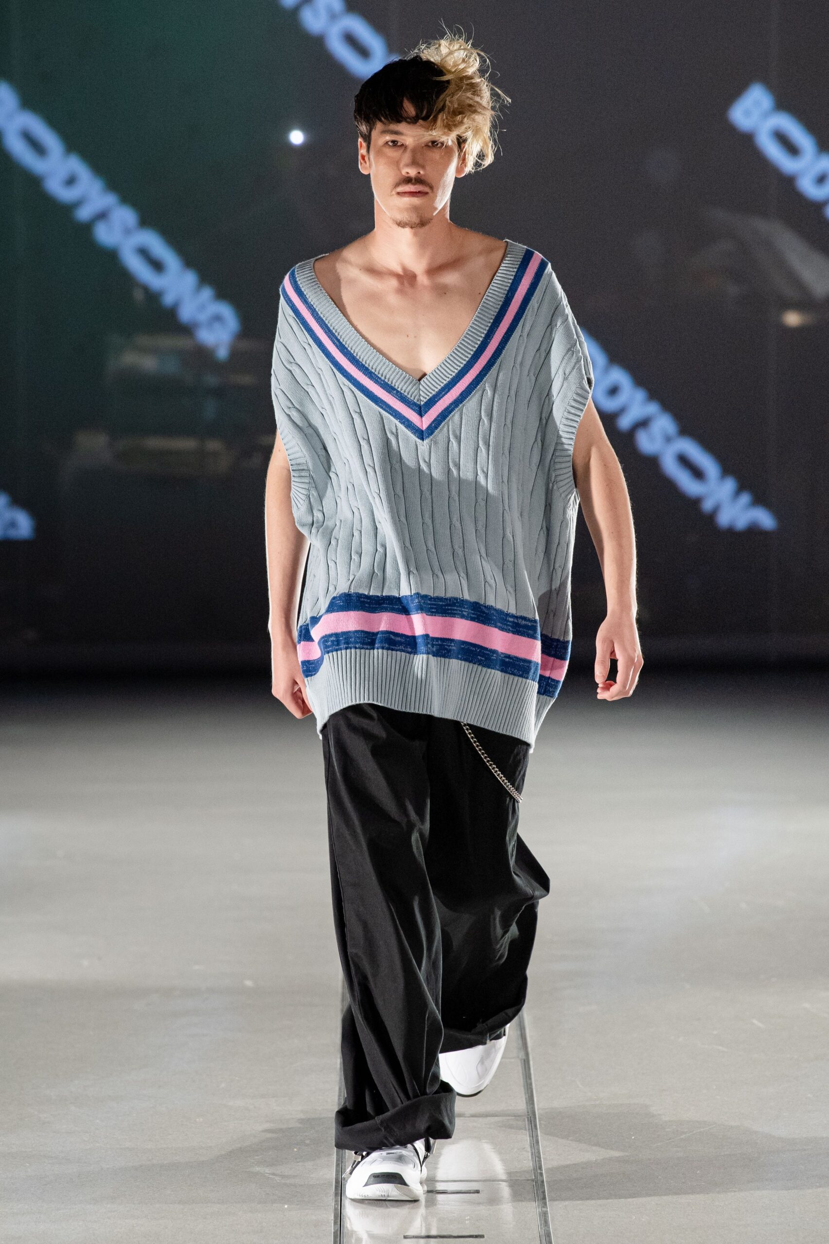 oversized striped knit sweater vest
