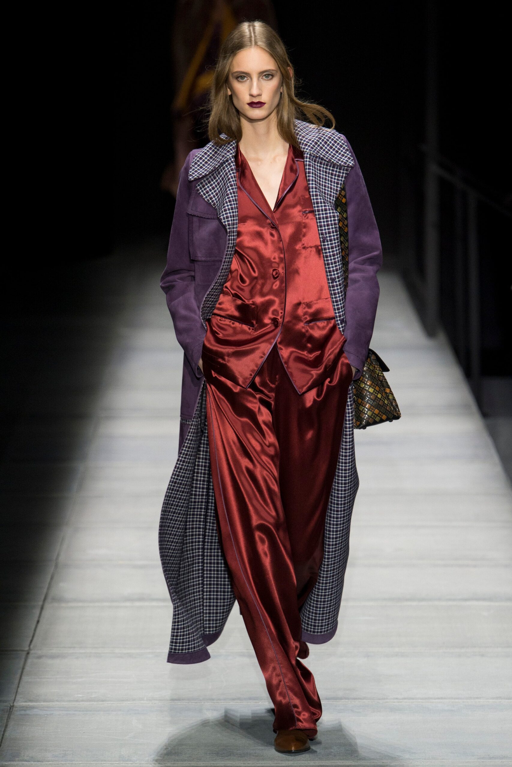 red satin relaxed wide-leg shiny flowing pants