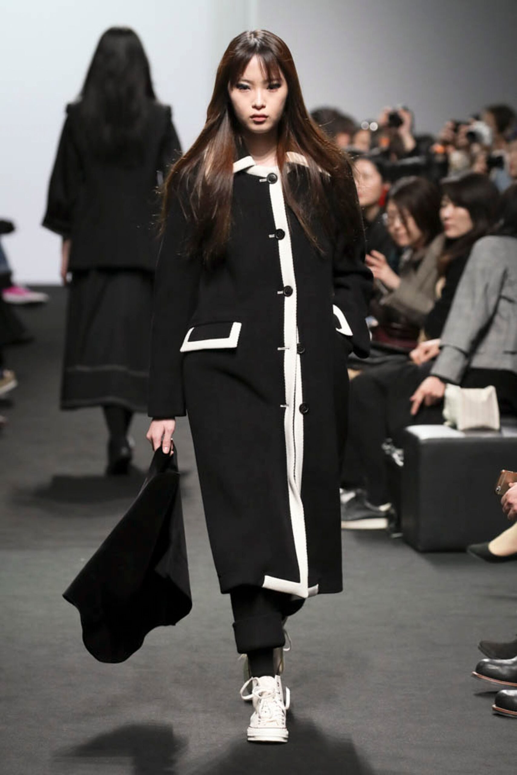 black and white color-blocked coat