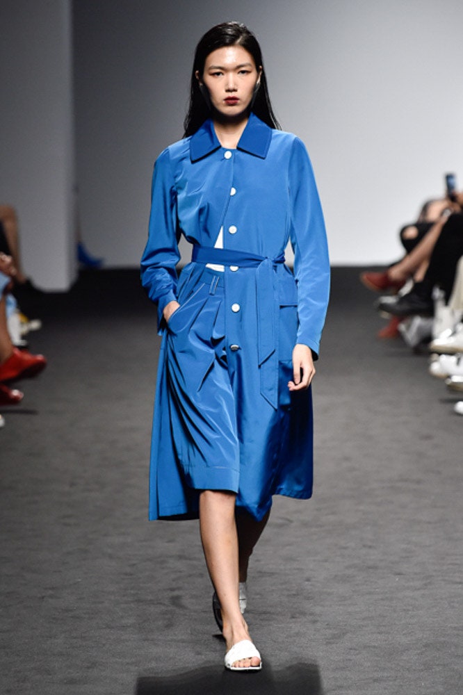 blue belted shirt-dress