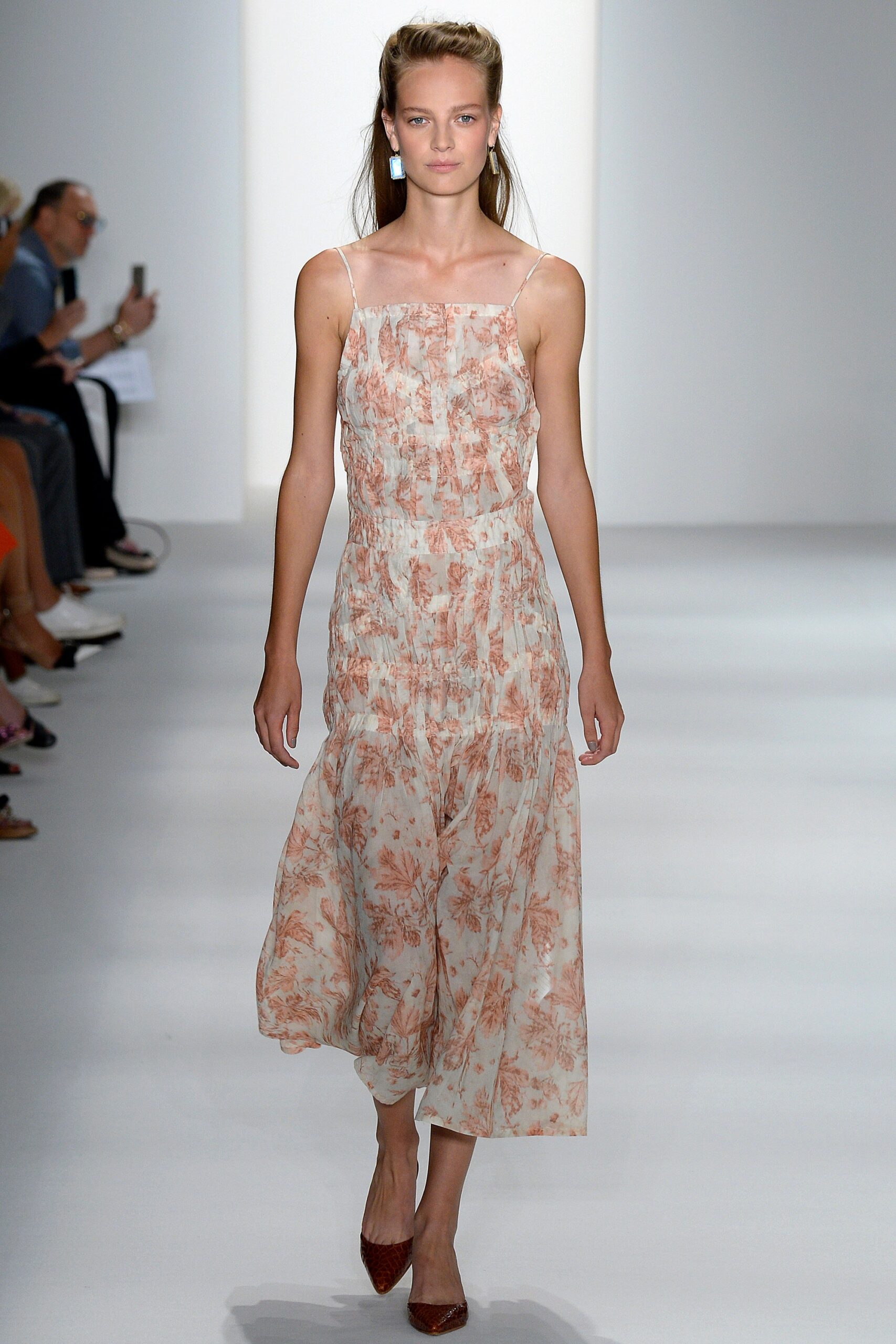 ivory chiffon spaghetti-strap square-neck relaxed floral pleated maxi-dress