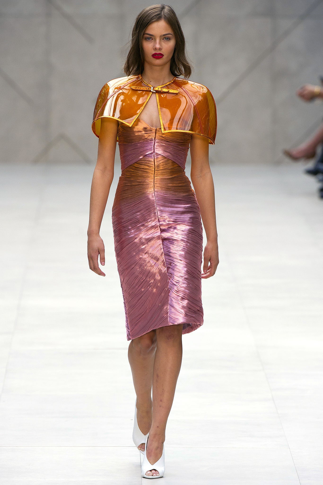 orange vinyl open-front shiny cropped cape